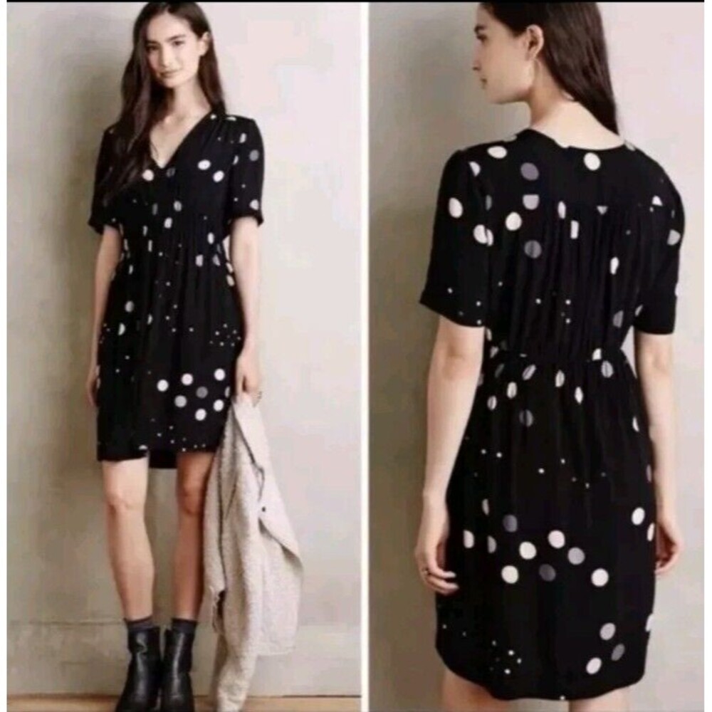 HD in Paris Anthropologie Felicity Black Polka‎ Dot Print Mini Dress 6 Women 338